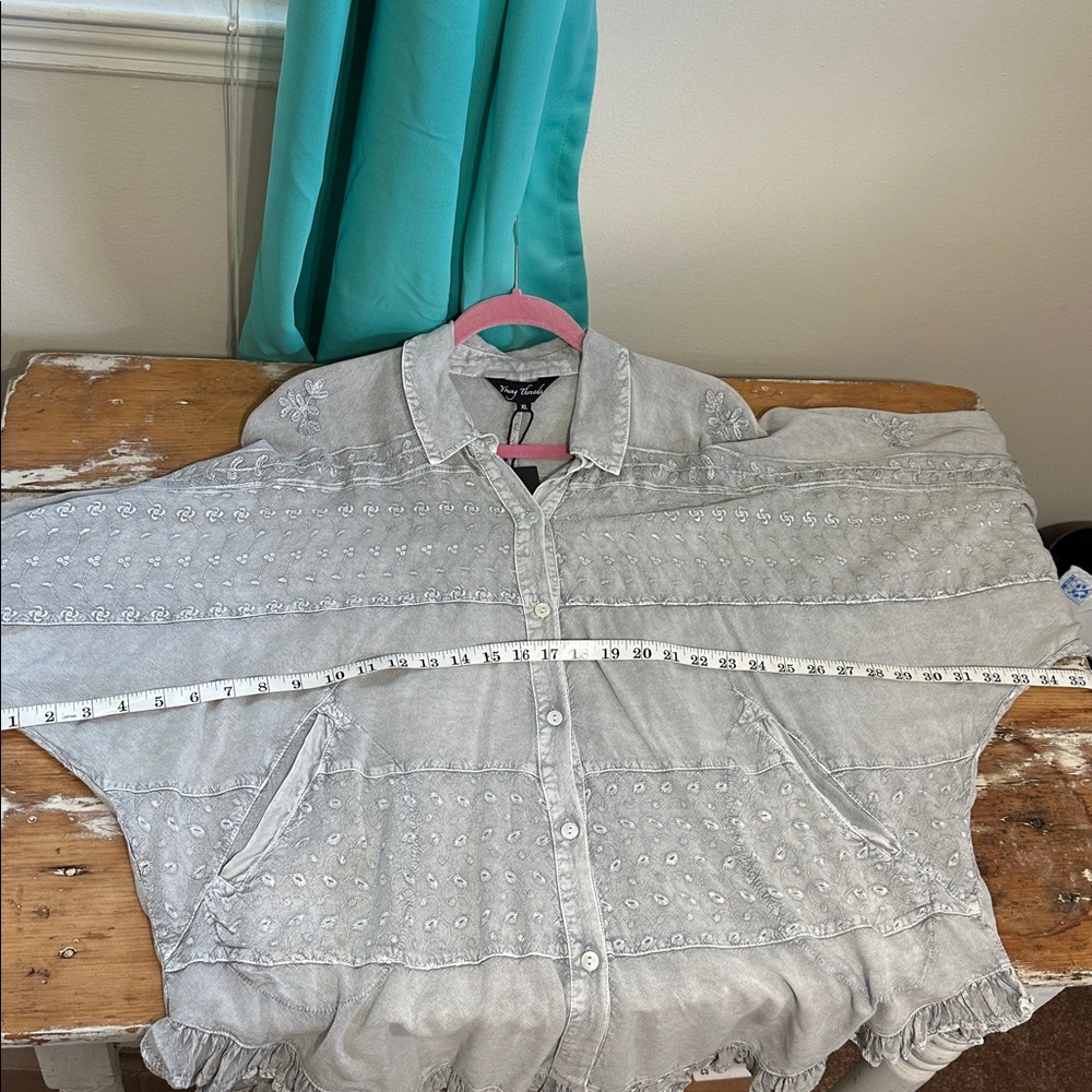 Elegant Gray Embroidered Button Down Shirt - Picture 13 of 13
